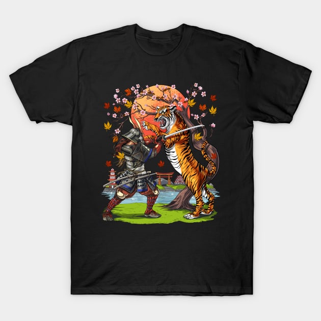 Japanese Tiger Samurai Warrior T-Shirt by underheaven